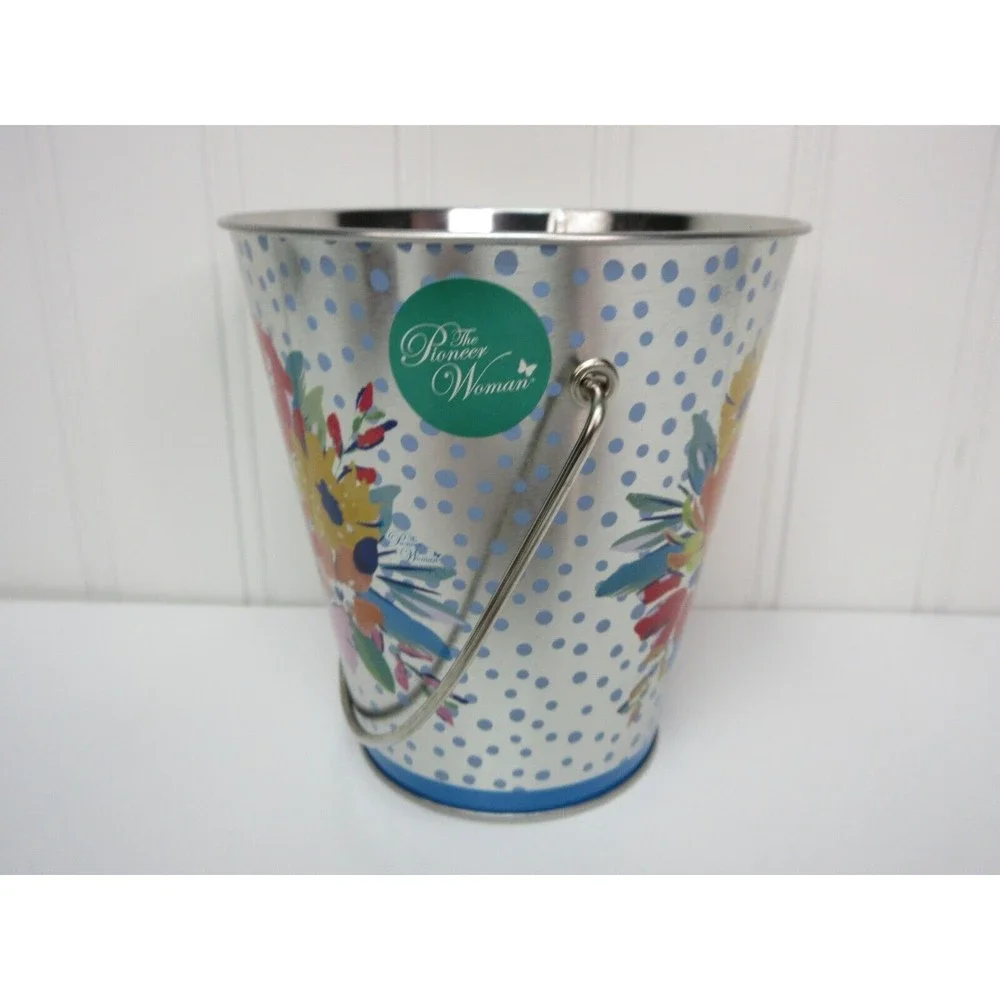 Pioneer Woman Floral Tin Pail Flowers Party Wedding 4.5